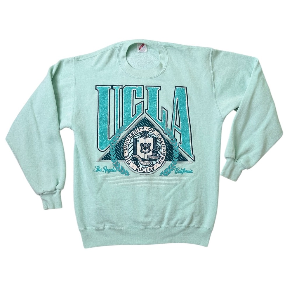 90s VINTAGE UCLA BRUINS Puff Print Pullover XL Mint‎ Seafoam MADE IN USA